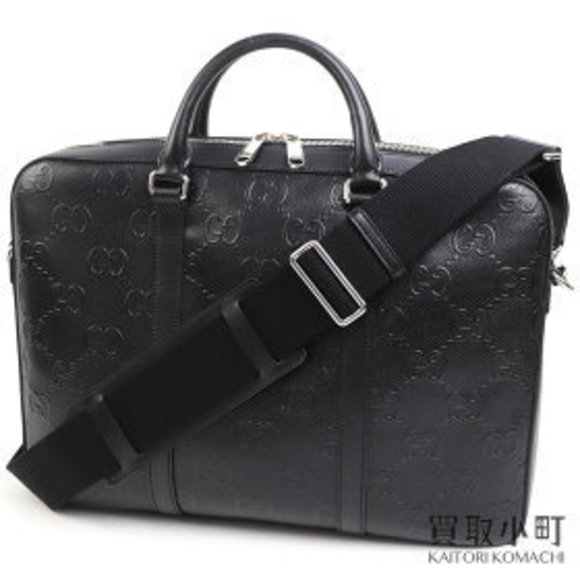 Gucci GG Briefcase Black Leather Calfskin Shoulder Bag Document Business - Picture 1 of 9